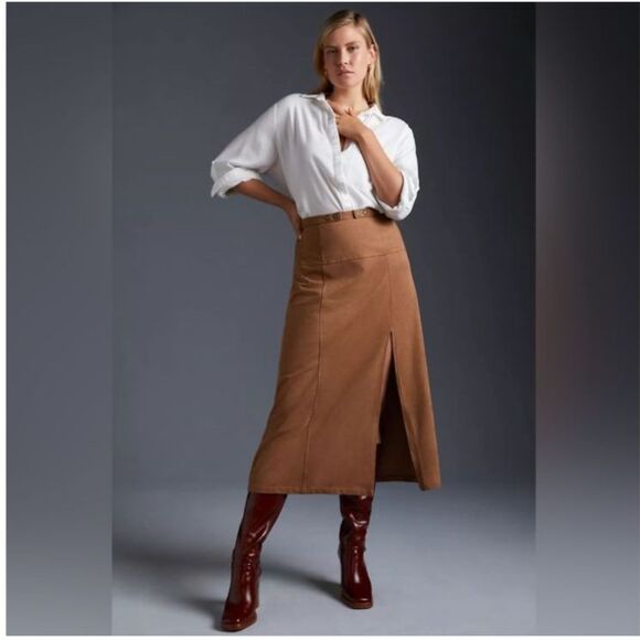 Anthropologie Faux Suede Pinafore Midi Skirt size 4 Overall Dress - Picture 2 of 11